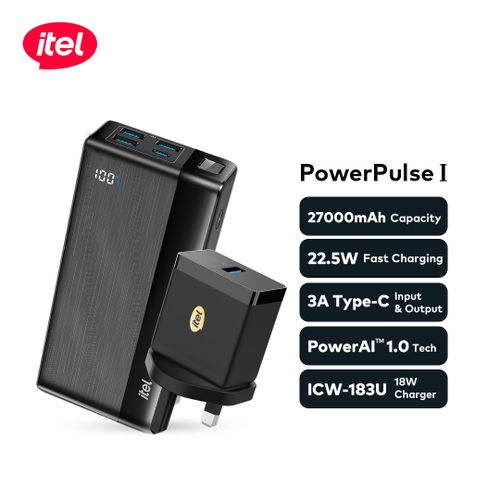 itel  PowerPulseA1481 PowerBank27000mAh 22.5W Fast Charging Type-C+18W Charger